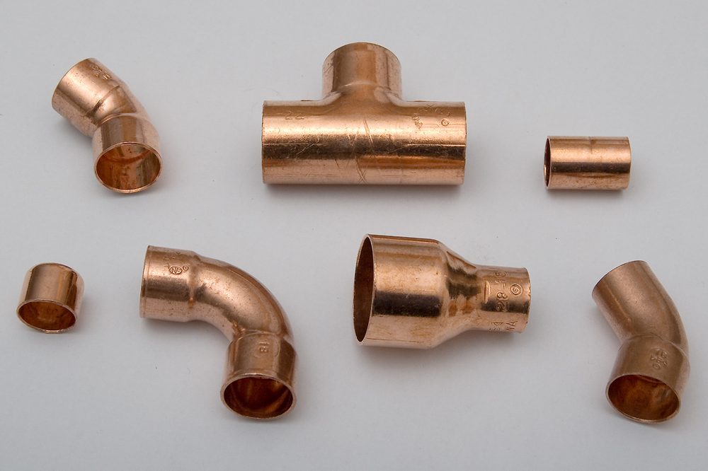 Copper pipe fittings ready for installation